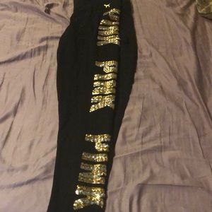 Vs pink silver and gold bling yoga leggings